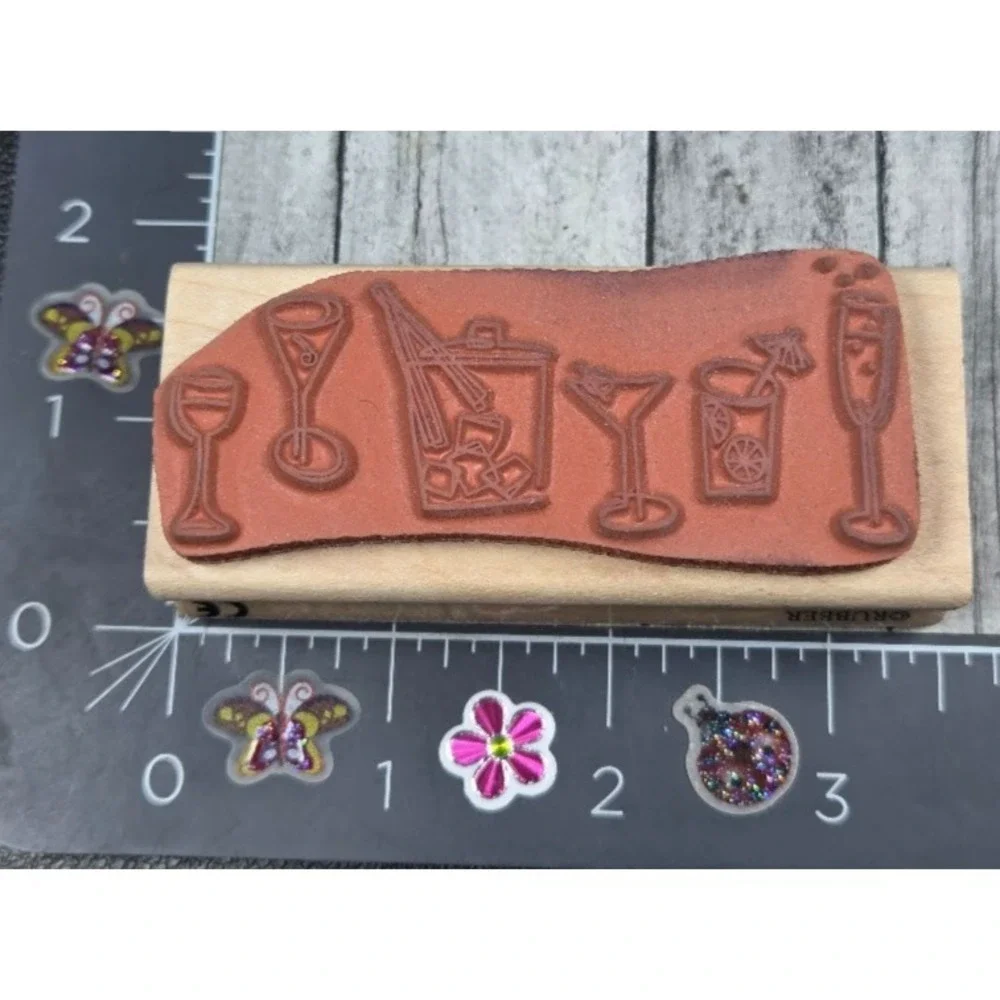 Rubber Stampede Cocktail Border Drinks A2582E Rubber Stamp Wood #L64